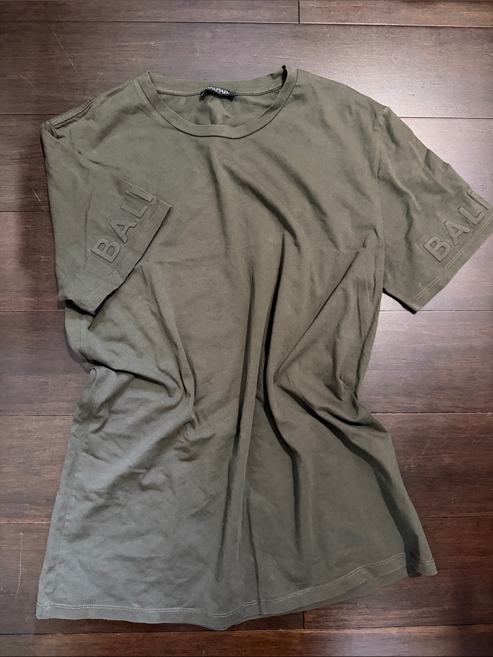 BALMAIN Olive Green Logo Sleeve T-Shirt